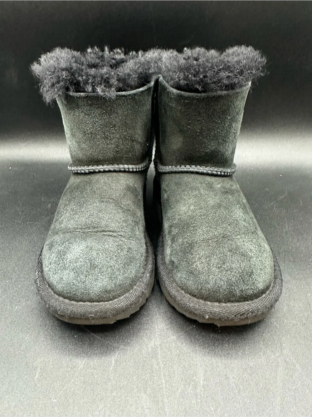 UGG Mini Bailey Bow Black Boots Kids Girls Size 10 Sheepskin 1017397T Toddler